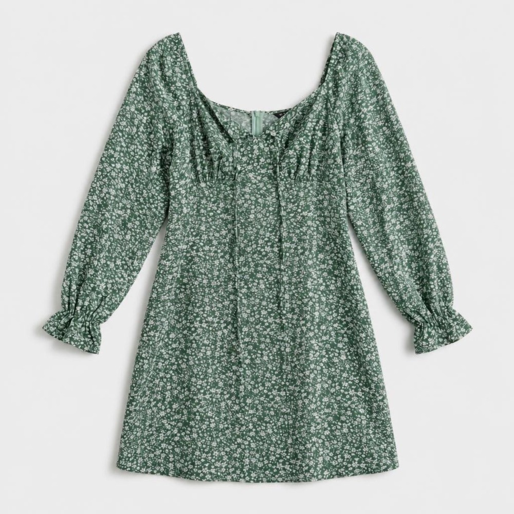 BloomChic Dress Women 14 Green Floral Sweetheart Tie‎ Neck Mini